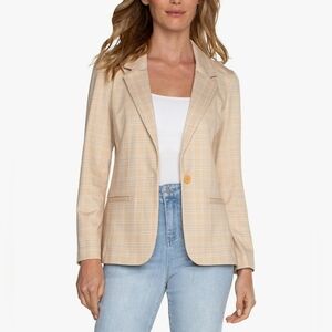 Liverpool Los Angeles Plaid Blazer Medium Tan Gold Stretch Jacket